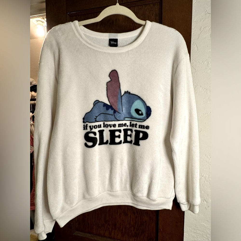 White Fuzzy PJ Stitch Sweater “if you love me, let me sleep” Women’s XL